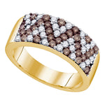 10kt Yellow Gold Womens Round Cognac-brown Color Enhanced Diamond Chevron Band Ring 1.00 Cttw