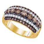 10kt Yellow Gold Womens Round Cognac-brown Color Enhanced Diamond Striped Cocktail Ring 1-1/2 Cttw