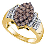 10kt Yellow Gold Womens Round Cognac-brown Color Enhanced Diamond Cluster Ring 1.00 Cttw
