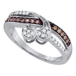 10kt White Gold Womens Round Cognac-brown Color Enhanced Diamond Heart Love Band Ring 1/4 Cttw