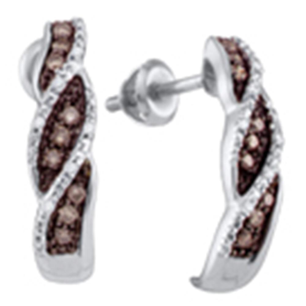 10kt White Gold Womens Round Cognac-brown Color Enhanced Diamond Stud Earrings 1/5 Cttw