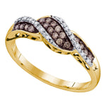 10kt Yellow Gold Womens Round Cognac-brown Color Enhanced Diamond Band Ring 1/5 Cttw