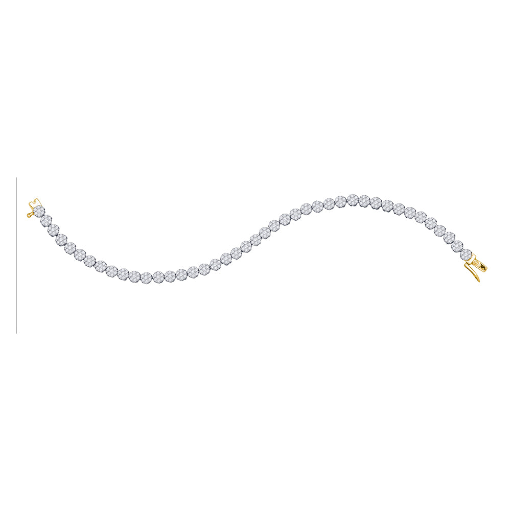 14kt Yellow Gold Womens Round Diamond Flower Cluster Tennis Bracelet 4.00 Cttw