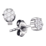 Sterling Silver Womens Round Diamond Flower Cluster Stud Earrings 1/6 Cttw
