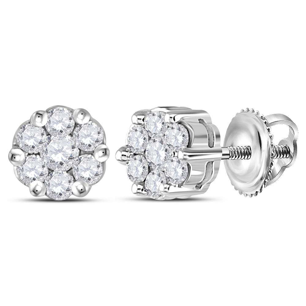 Sterling Silver Womens Round Diamond Flower Cluster Screwback Stud Earrings 1/4 Cttw
