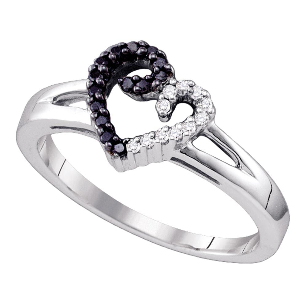 Sterling Silver Black Color Enhanced White Diamond Heart Love Ring 1/6 Cttw Size 8