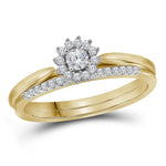 10kt Yellow Gold Womens Round Diamond Halo Bridal Wedding Engagement Ring Band Set 1/4 Cttw