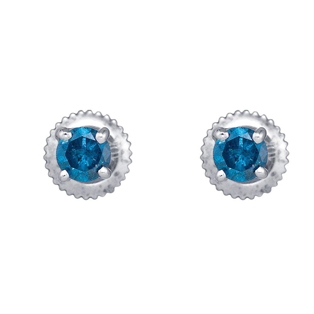 10k White Gold Womens Blue Color Enhanced Round Diamond Solitaire Screwback Stud Earrings 1/2 Cttw