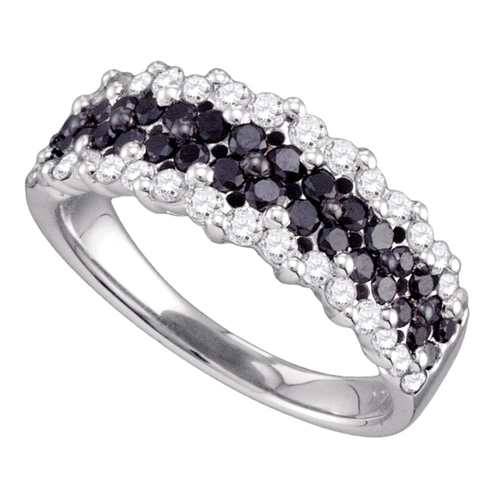 10kt White Gold Womens Round Black Color Enhanced Diamond Band Ring 1-1/10 Cttw