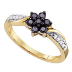 10kt Yellow Gold Womens Round Black Color Enhanced Diamond Cluster Ring 1/3 Cttw
