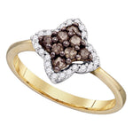 10kt Yellow Gold Womens Round Cognac-brown Color Enhanced Diamond Cluster Ring 1/3 Cttw