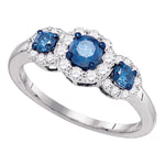 10kt White Gold Womens Round Blue Color Enhanced Diamond 3-stone Bridal Wedding Engagement Ring 1.00 Cttw