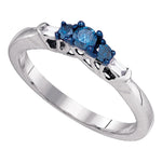 10kt White Gold Womens Round Blue Color Enhanced Diamond 3-stone Bridal Wedding Engagement Ring 1/4 Cttw