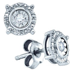 Sterling Silver Womens Round Diamond Solitaire Screwback Stud Earrings 1/20 Cttw