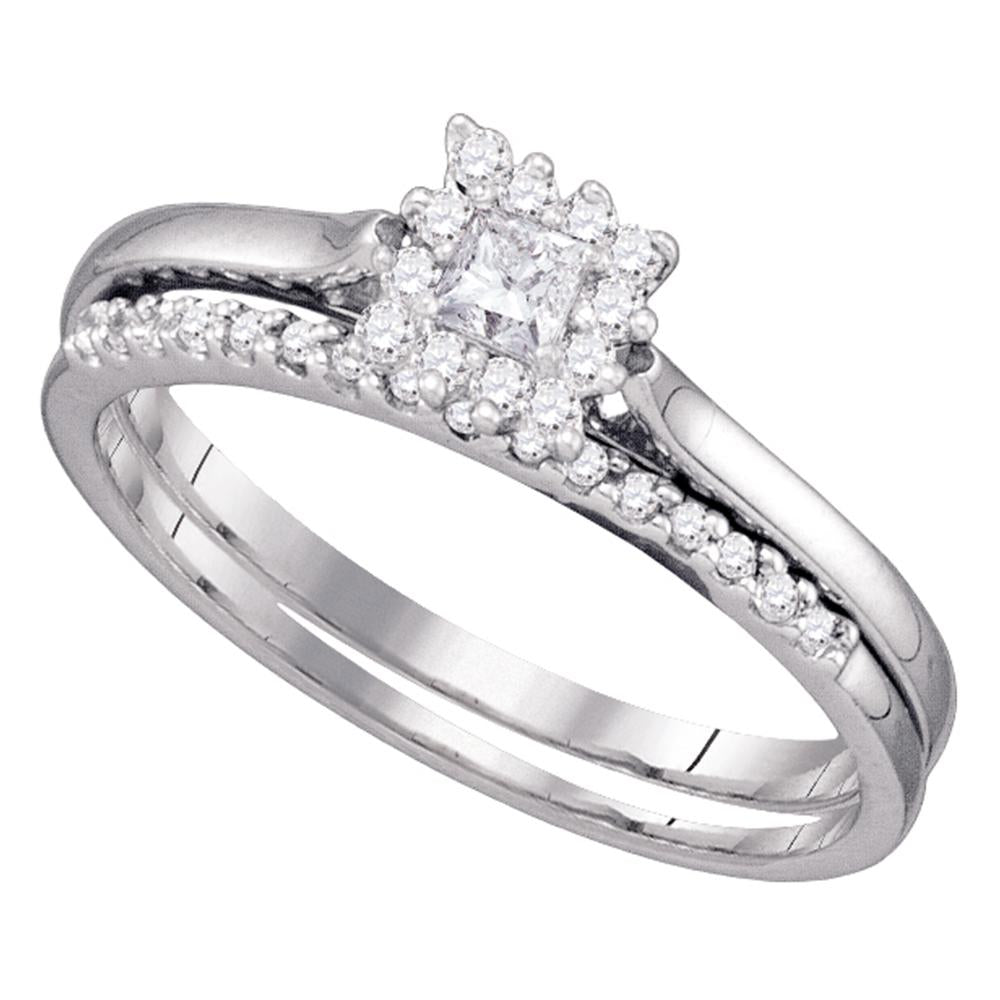 10kt White Gold Womens Princess Diamond Halo Bridal Wedding Engagement Ring Band Set 1/4 Cttw