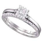10kt White Gold Womens Princess Diamond Halo Bridal Wedding Engagement Ring Band Set 1/4 Cttw