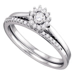 10k White Gold Round Diamond Womens Halo Wedding Bridal Ring Set 1/4 Cttw