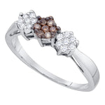 10kt White Gold Womens Round Cognac-brown Color Enhanced Diamond Cluster Ring 1/4 Cttw