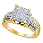 10kt Yellow Gold Womens Round Diamond Square Cluster Bridal Wedding Engagement Ring 3/8 Cttw