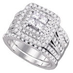 14kt White Gold Womens Princess Diamond Cluster Halo Bridal Wedding Engagement Ring Band Set 2.00 Cttw