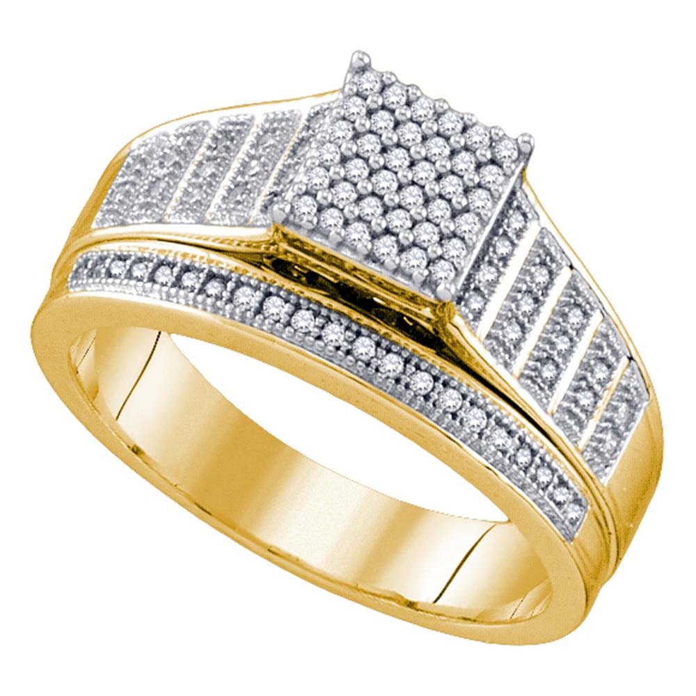 10kt Yellow Gold Womens Round Diamond Rectangle Cluster Bridal Wedding Engagement Ring 1/4 Cttw