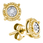 Yellow-tone Sterling Silver Womens Round Diamond Solitaire Circle Frame Stud Earrings 1/10 Cttw