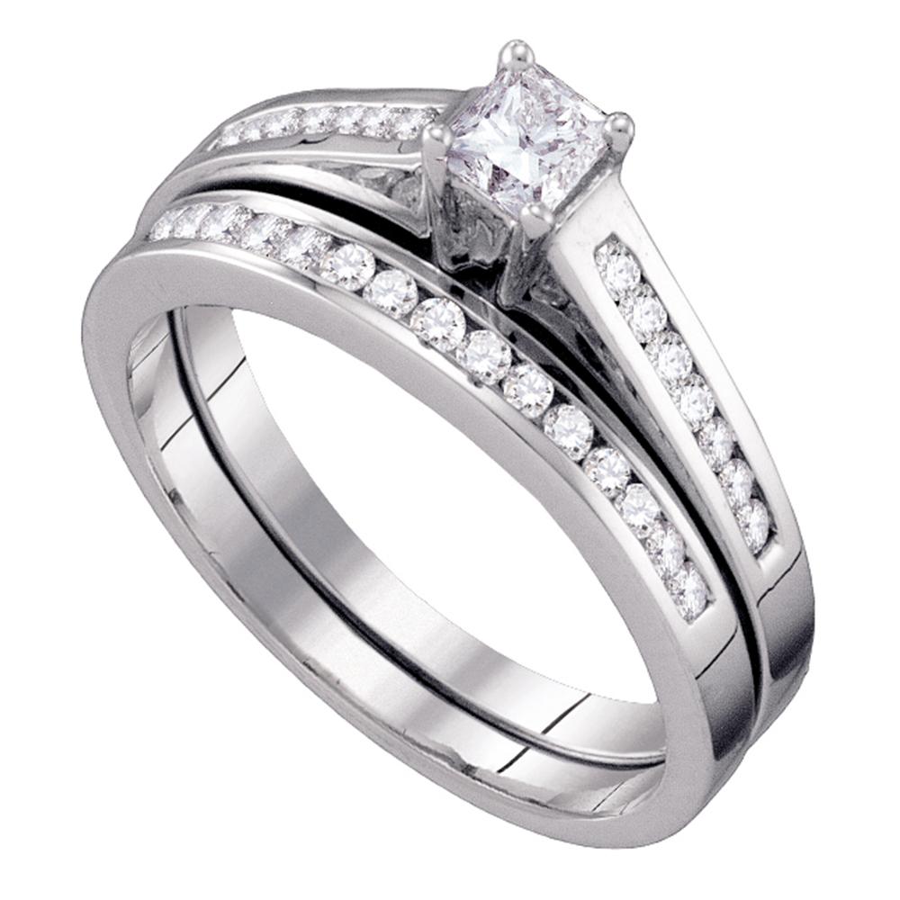 10kt White Gold Womens Princess Diamond Bridal Wedding Engagement Ring Band Set 1/2 Cttw Size 6