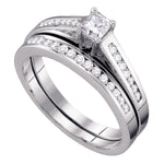 10kt White Gold Womens Princess Diamond Bridal Wedding Engagement Ring Band Set 1/2 Cttw Size 8
