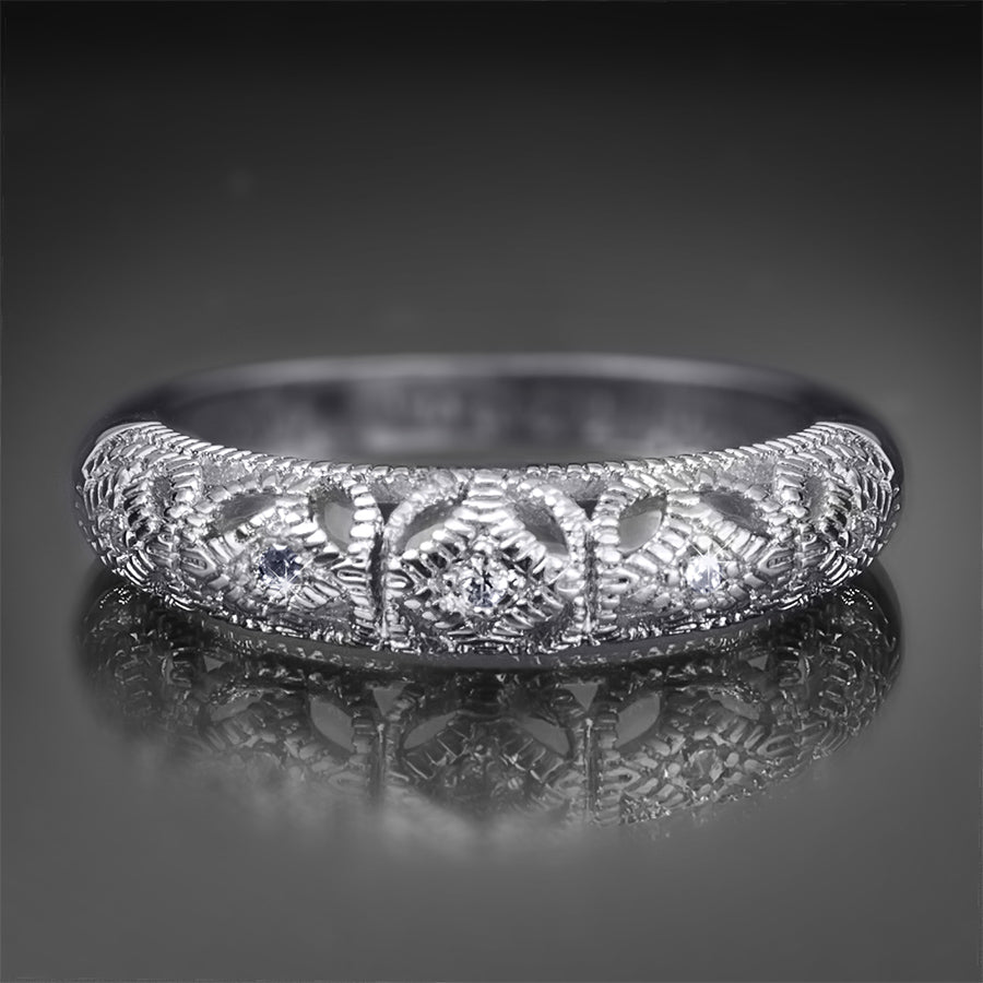 0.17 CT Vintage Inspired Fashion Wedding BAND RING White Gold Plated