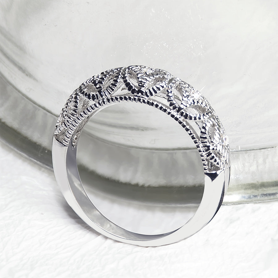 0.17 CT Vintage Inspired Fashion Wedding BAND RING White Gold Plated