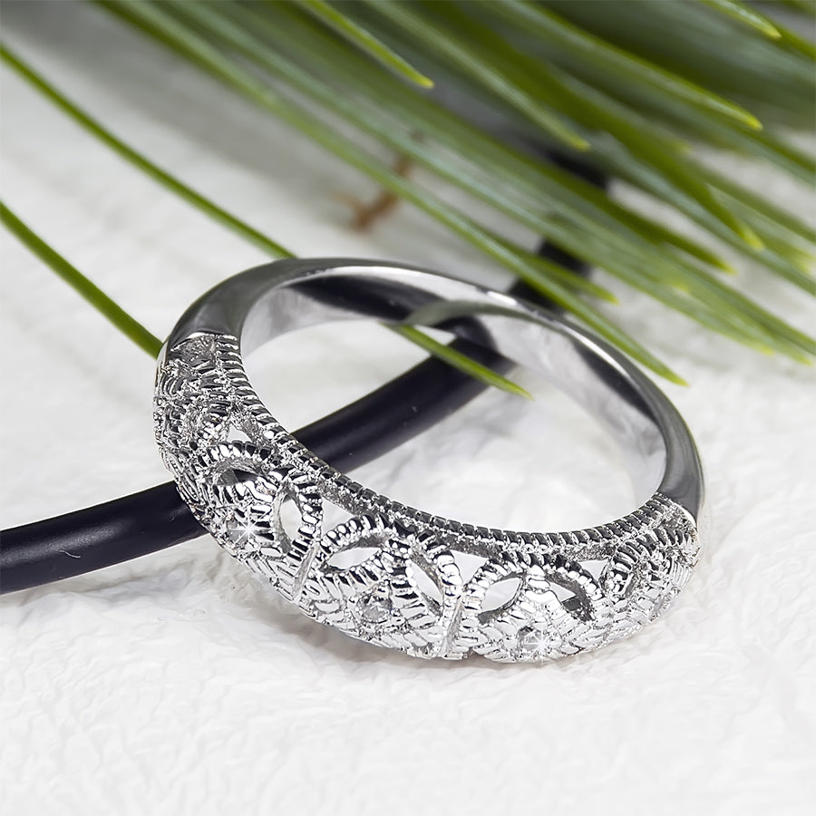 0.17 CT Vintage Inspired Fashion Wedding BAND RING White Gold Plated