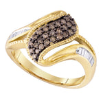 10kt White Gold Womens Round Cognac-brown Color Enhanced Diamond Cluster Ring 1/2 Cttw
