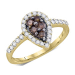 10kt Yellow Gold Womens Round Cognac-brown Color Enhanced Diamond Cluster Ring 1/2 Cttw