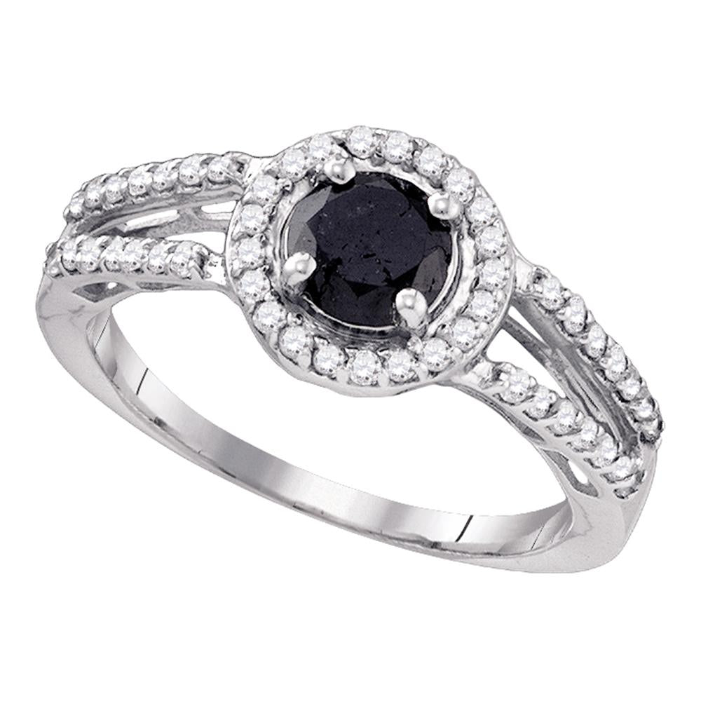 10kt White Gold Womens Round Black Color Enhanced Diamond Solitaire Bridal Wedding Engagement Ring 1-1/20 Cttw
