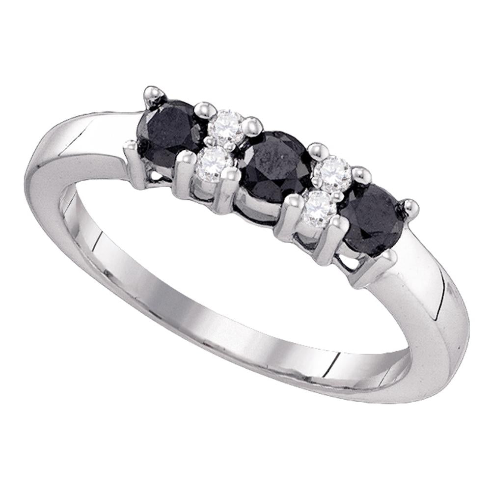 10kt White Gold Womens Round Black Color Enhanced Diamond Band Ring 5/8 Cttw