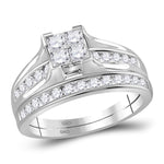 10kt White Gold Womens Diamond Princess Bridal Wedding Engagement Ring Band Set 7/8 Cttw