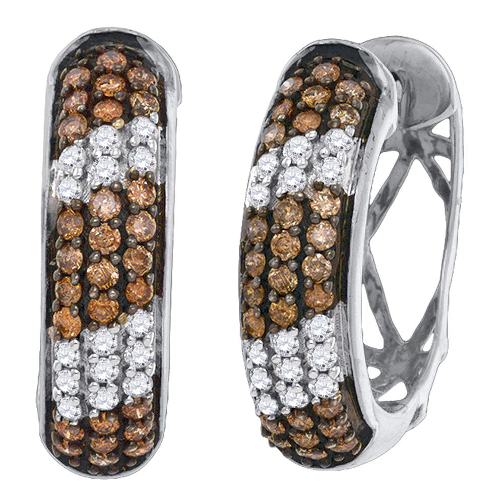 10kt White Gold Womens Round Cognac-brown Color Enhanced Diamond Hoop Earrings 1.00 Cttw