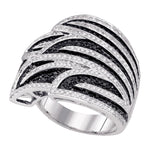 10kt White Gold Womens Round Black Color Enhanced Diamond Wide Fashion Band Ring 1-3/8 Cttw
