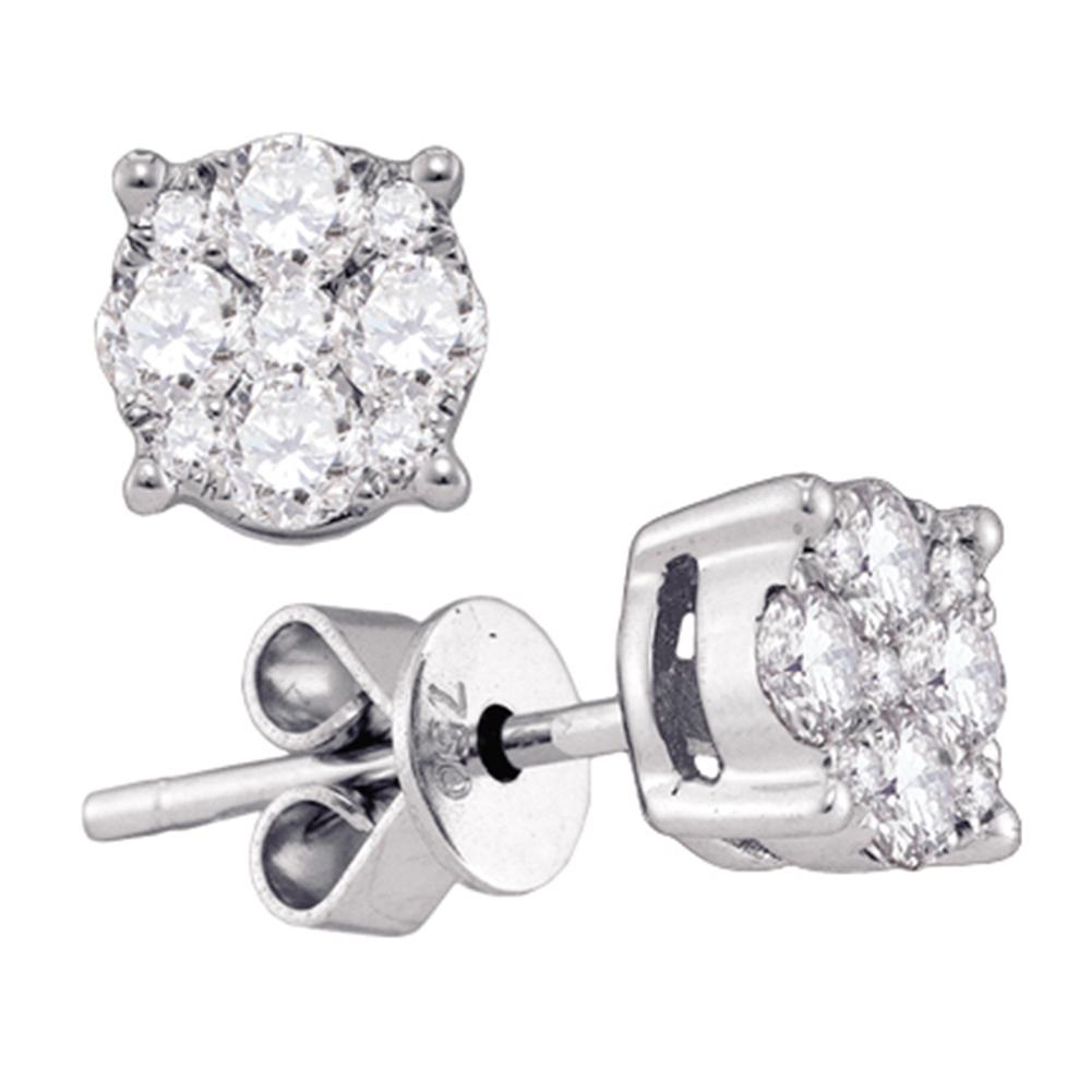 18kt White Gold Womens Round Diamond Cluster Stud Earrings 5/8 Cttw