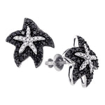 10kt White Gold Womens Round Black Color Enhanced Diamond Starfish Stud Earrings 3/8 Cttw