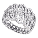 10kt White Gold Womens Round Diamond Striped Cluster Fashion Band Ring 1-1/20 Cttw