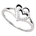 10kt White Gold Womens Round Diamond Double Nested Heart Love Ring 1/8 Cttw