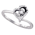 10k White Gold Round Diamond Womens Heart Dainty Promise Bridal Engagement Ring 1/10 Cttw