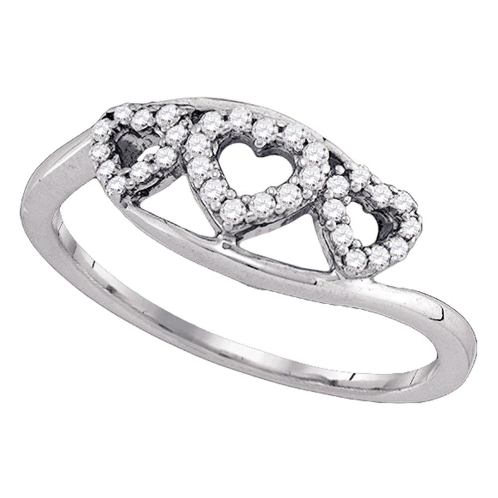 10kt White Gold Womens Round Diamond Heart Love Ring 1/5 Cttw
