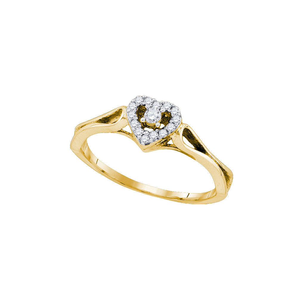 10kt Yellow Gold Womens Round Diamond Heart Love Promise Bridal Ring 1/10 Cttw