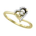 10k Yellow Gold Round Diamond Womens Heart Dainty Promise Bridal Engagement Ring 1/10 Cttw