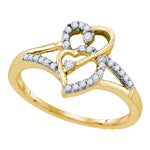 10k Yellow Gold Womens Round Diamond Double Heart Promise Bridal Ring 1/6 Cttw
