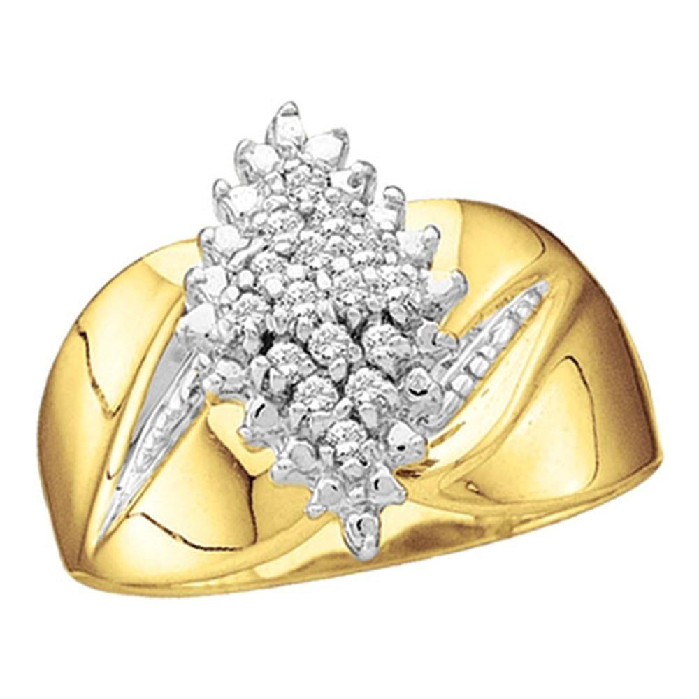 10kt Yellow Gold Womens Round Prong-set Diamond Oval Cluster Ring 1/8 Cttw