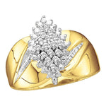 10kt Yellow Gold Womens Round Prong-set Diamond Oval Cluster Ring 1/8 Cttw
