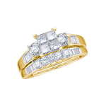 10kt Yellow Gold Womens Princess Diamond Cluster Bridal Wedding Engagement Ring Band Set 7/8 Cttw